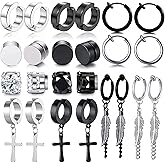 WAINIS 12 Pairs Stainless Steel Non Pierced Earrings for Men Women Magnet CZ Clip on Feather Dangle Earrings Set 6mm