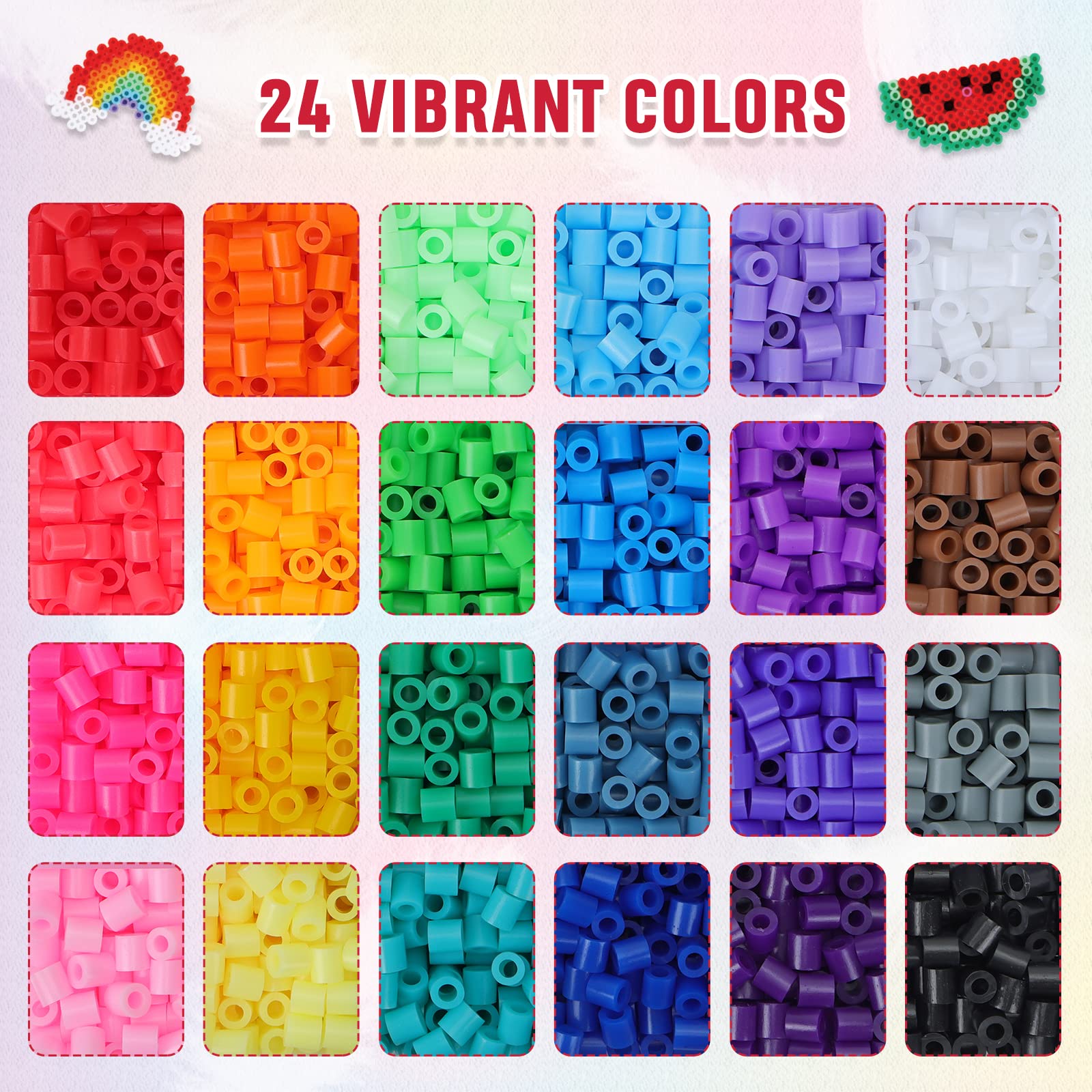 QUEFE 5200pcs Fuse Beads Kit for Boys and Girls, 24 Colors 5mm Melting Beads Set Including Pegboards, Ironing Paper, Tweezers, Colorful Hooks for Birthday and Christmas Gift
