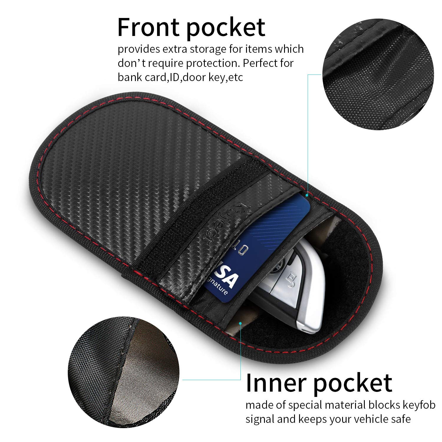 Faraday Key Fob Protector Bags (2 Different Pack), Kuject RFID Signal Blocking Pouch - Faraday Cage Car Key Anti Theft Signal Blocker Case