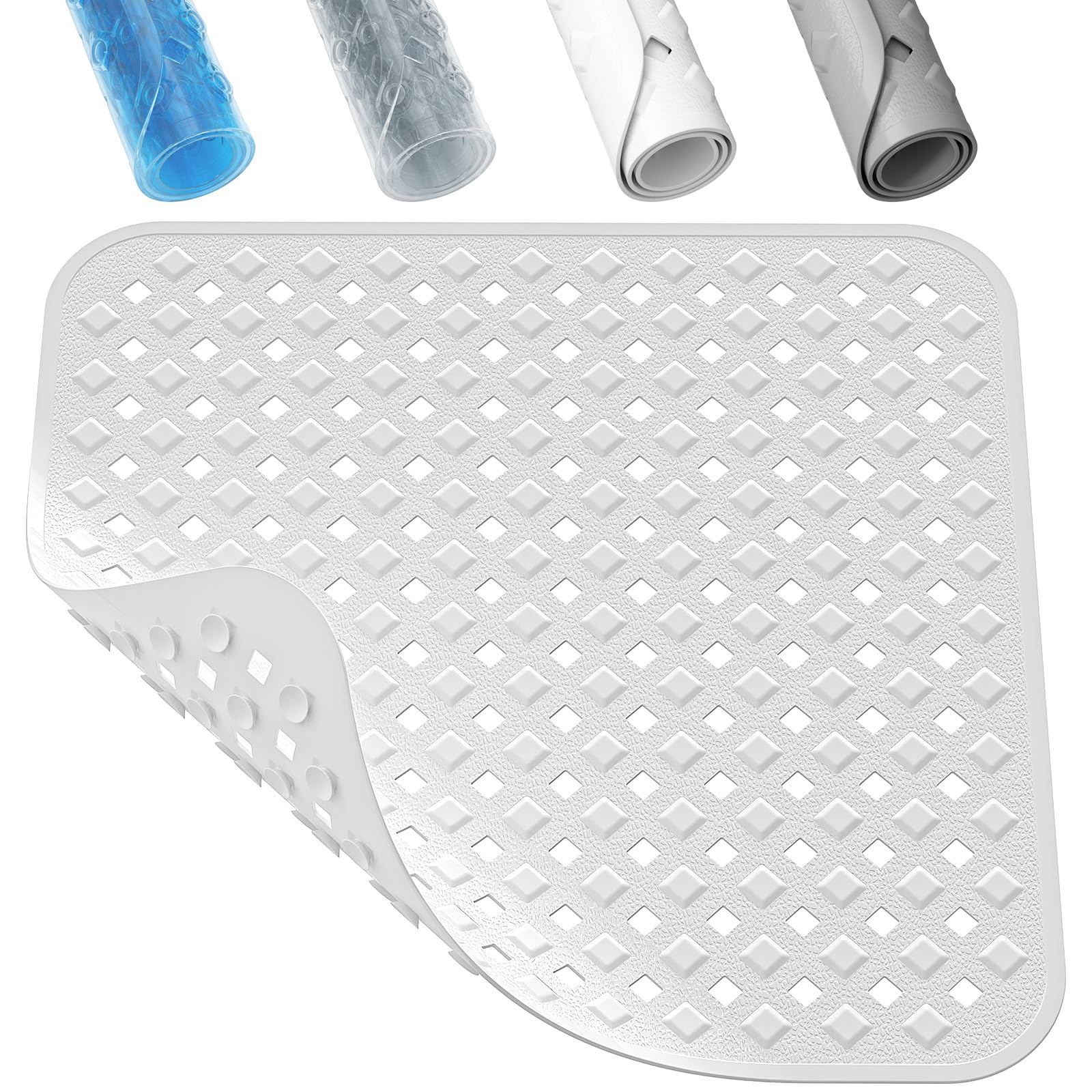 XIYUNTE Square Shower Mat Non Slip Anti Mould - 53 x 53cm Non Slip Shower Mats for Inside Shower, Anti Slip Shower Mat for Elderly, Shower Tray Mat with Suction Cups, Machine Washable, White