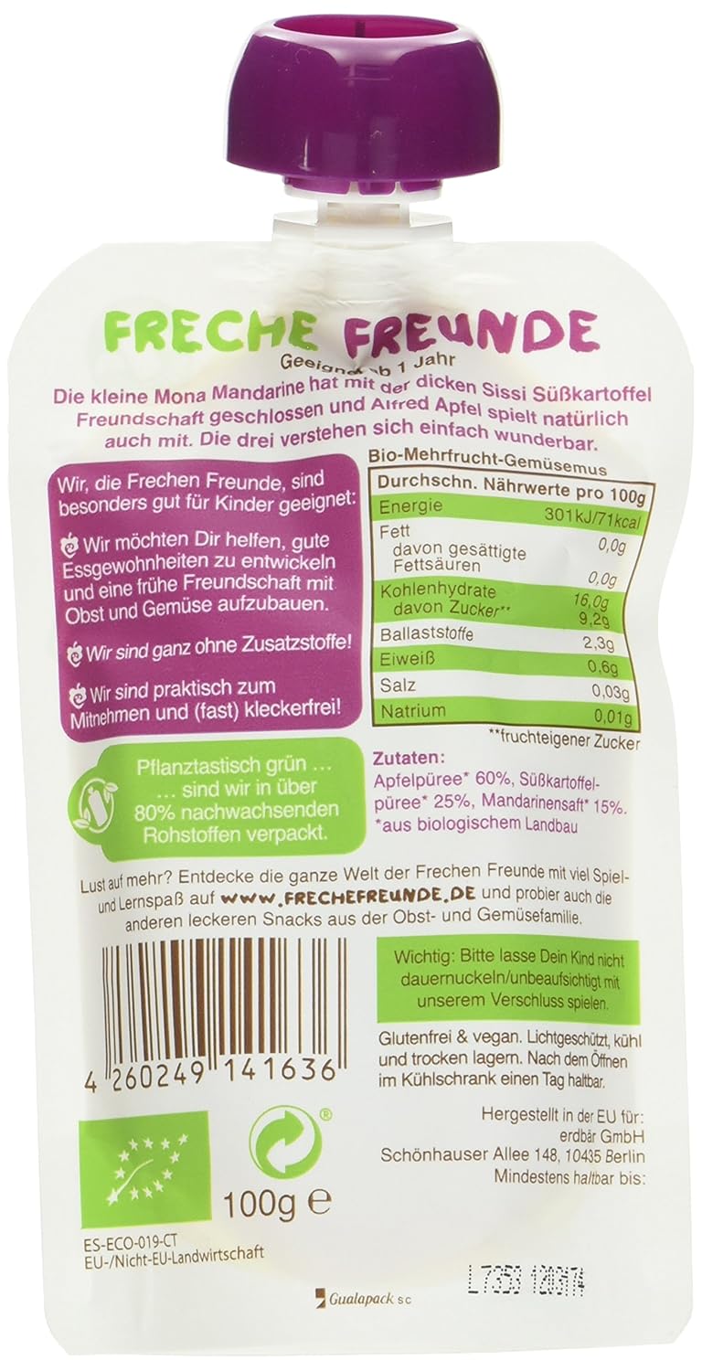 Freche Freunde Bio Quetschie 100% Apfel, Mango & Pfirsich, 6er Pack (6