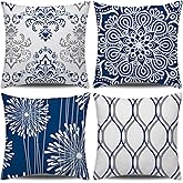 Coliuso Decorative Throw Pillow Covers 18x18 Set of 4, Blue Modern Simple Square Pillow Case Cushion Cover for Sofa Couch Farmhouse Outdoor Living Room (Blue, 18"x18")