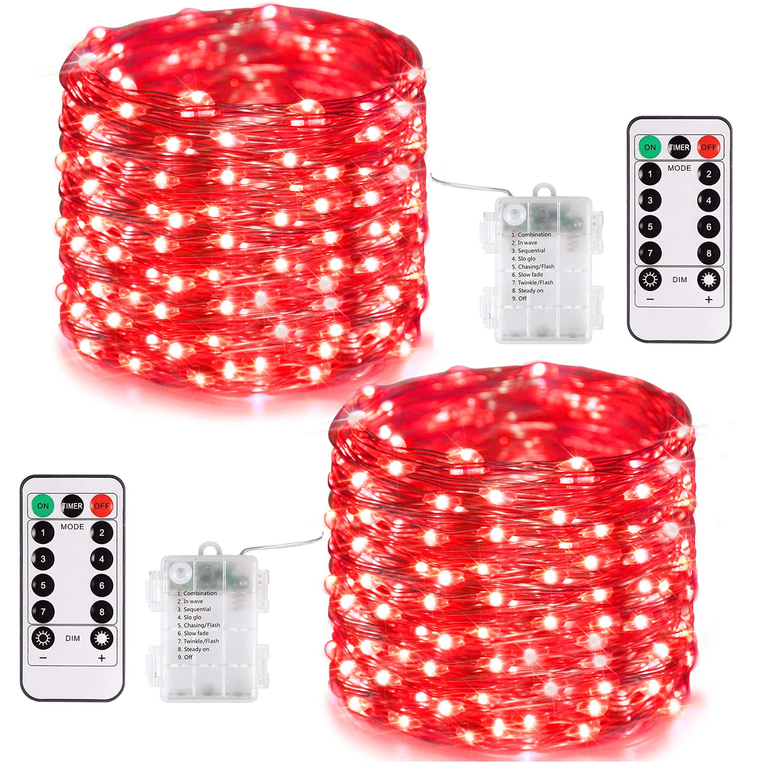 Photo 1 of JMEXSUSS 2 Pack Red Fairy Lights Battery Operated, Total 400 LED 132ft Christmas String Lights with Remote, 8 Modes Valentine Lights for Bedroom Wreath Tree Valentine‘s Day Halloween Xmas Decor