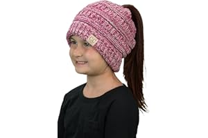 Funky Junque Kid's BeanieTail Children’s Ponytail Messy Bun Beanie Solid Ribbed Hat