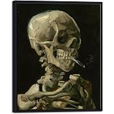 Wieco Art Framed Art Skull of a Skeleton with Burning Cigarette, 1886 by Vincent Van Gogh Canvas Wall Art for Home Decor and Wall Decor Post-impressionism Canvas Prints Pictures