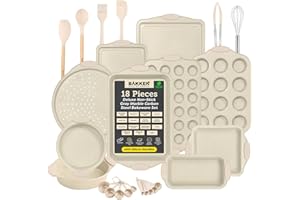 BAKKENMASTER BAKKENMASTE 18-Piece Deluxe Nonstick Carbon Steel Bakeware Set - Professional Kitchen Oven Baking Pans with White Silicone Handles and Accessories