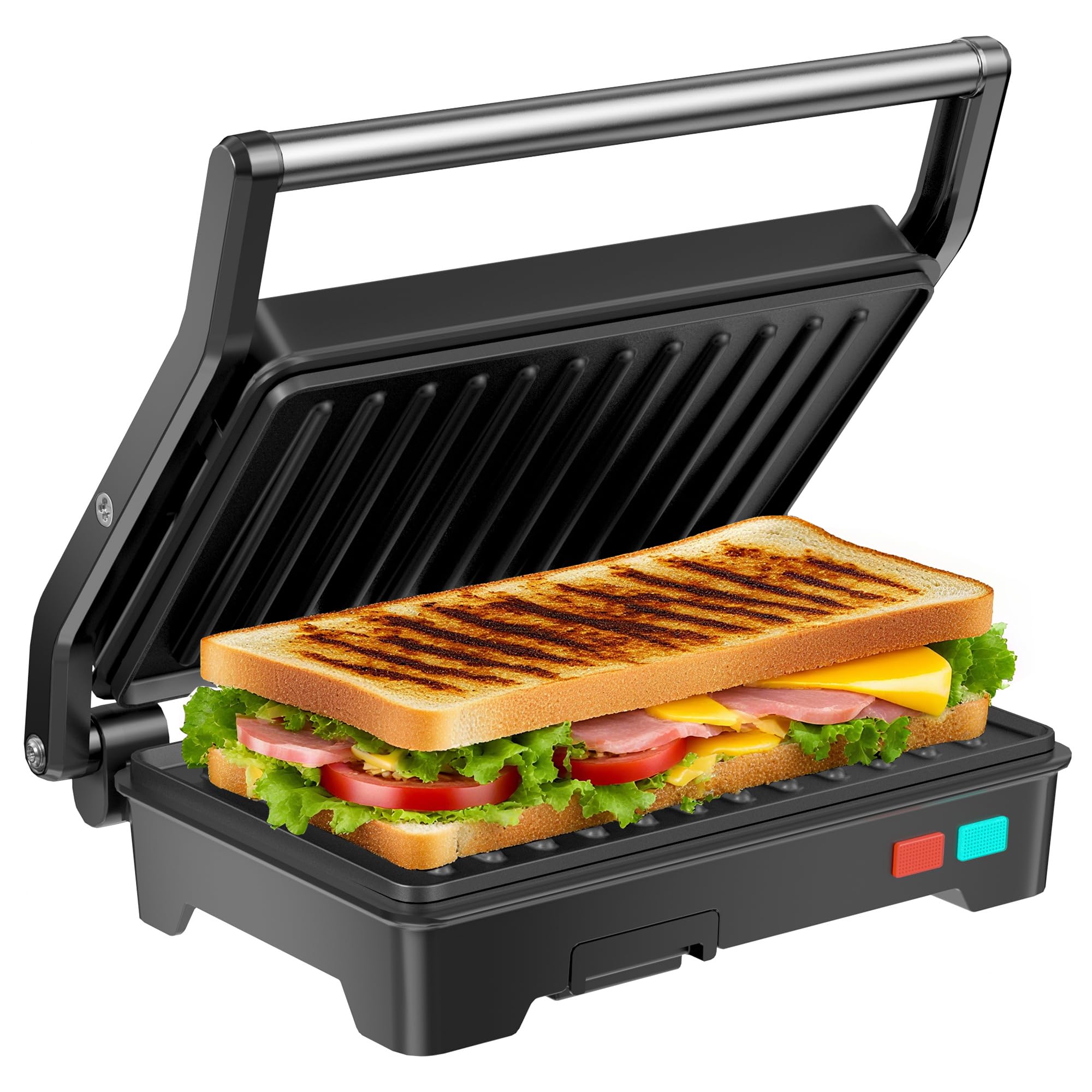 View 1 of ***HINGE BROKEN***Panini Press Grill, 1000W Sandwich Maker with Non-Stick Coated Plates, Opens 180 Degrees for Any Size of Food, 3-in-1 Sandwich Press Electric Grill, Stainless Steel Surface and Removable Drip Tray***HINGE BROKEN***