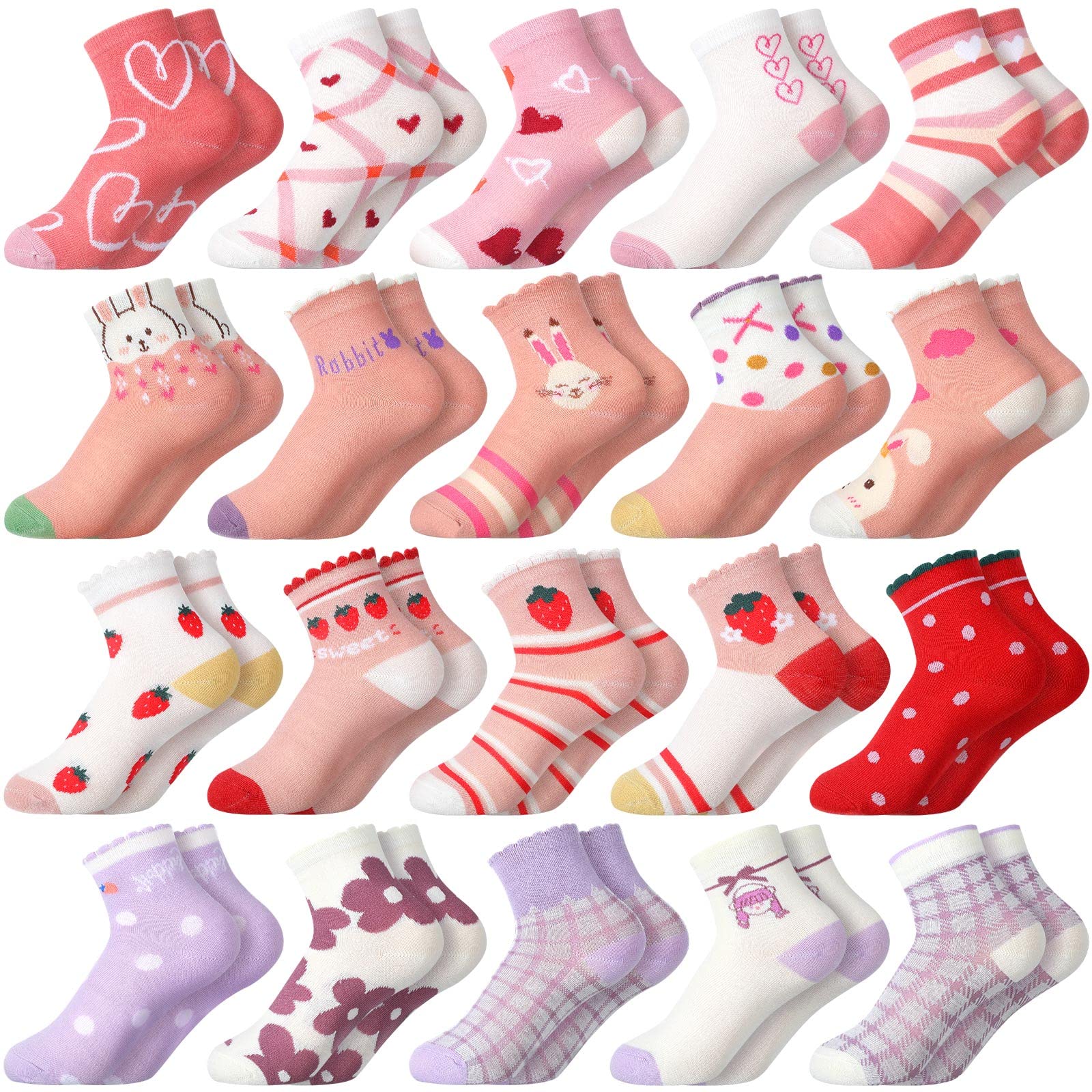 Photo 1 of Bencailor 20 Pairs Cartoon Pattern Crew Socks Cute Patterns Ruffle Crew Cotton Cute Socks for Kids Girls winter(Ages 6-8)