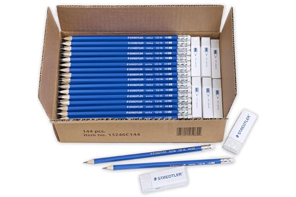 STAEDTLER Norica 2 Pencils Class Pack: 144 Sharpened Pencils + 12 Erasers
