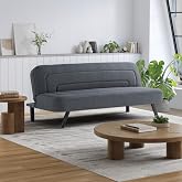 Serta Fairwood 66.1" Convertible Futon Sofa, Short Twin Size, Modern Boho, Dream Coil Comfort, Fingerguard Pinch Point Protection, Soft Woven Polyester Fabric, Charcoal