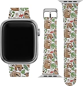 Lex Altern Band Compatible with Apple Watch Series 6 SE 5 4 3 2 1 38mm 40mm 42mm 44mm Tropical Leaves Kawaii Durable Replacement Strap for iWatch Cute Print Wristband Coffee Thin Sloth Love wh390