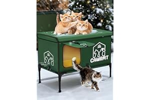 LILADAYD Large Heated Cat House for Outdoor Winter,Full-Coverage Cat House Heater, 100% Waterproof Insulated Outside Cat Shelter for Feral Barn Cat Protection(Green, 21.6X13X17inch)