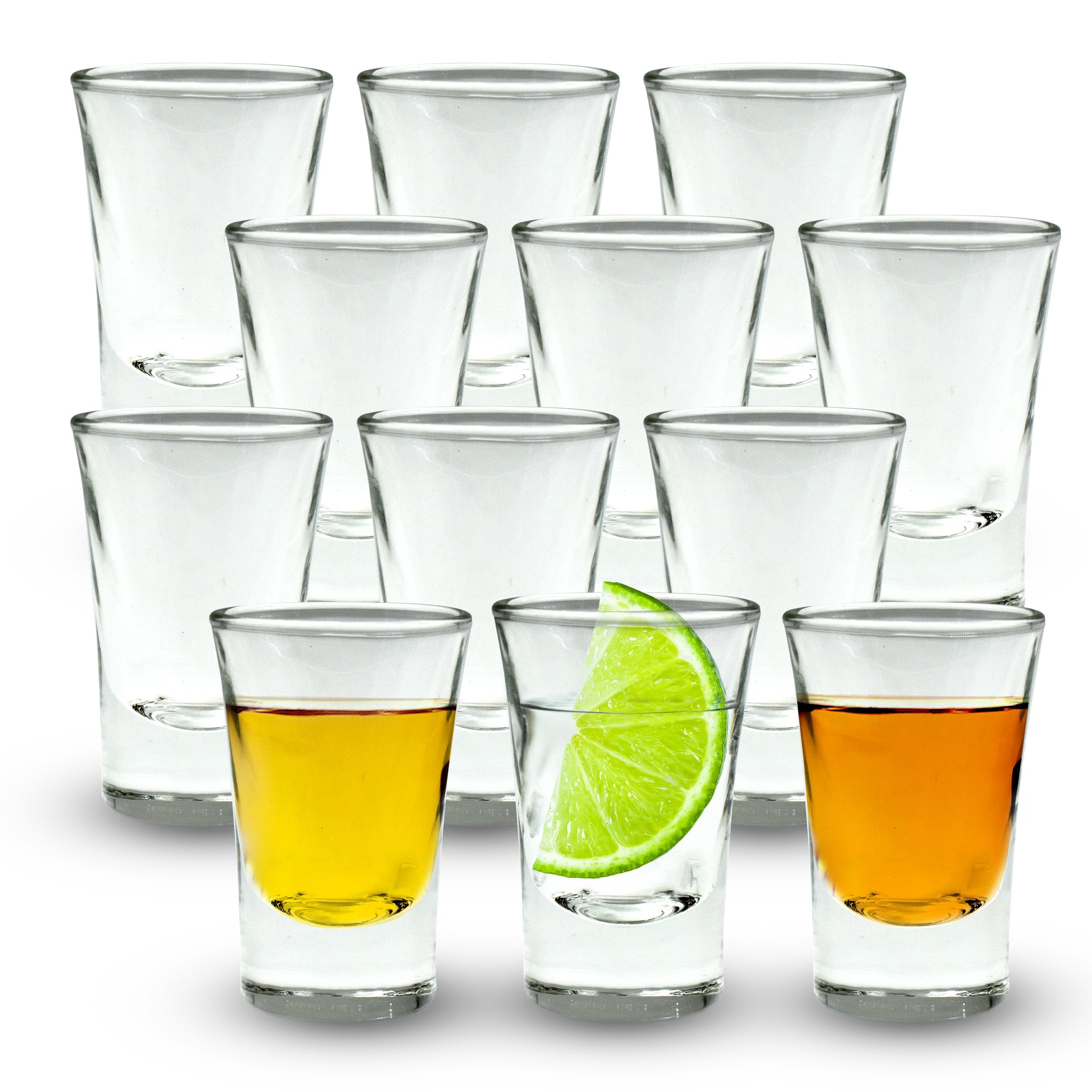 Volila Heavy Base Shot Glasses - 25ml (12 Pack) Clear Shot Glasses Set for Alcohol, Vodka, Expresso, Tequila & Desserts - Durable and Reusable for Home, Bars & Party