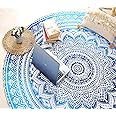 raajsee Aqua Blue Round Beach Tapestry Hippie/Boho Beach Blanket Mandala/Indian Cotton Throw - Round Tablecloth/Home Decor/Indie Rug Yoga Mat Meditation Picnic Rugs 178 CM / 70 INCHE Circle