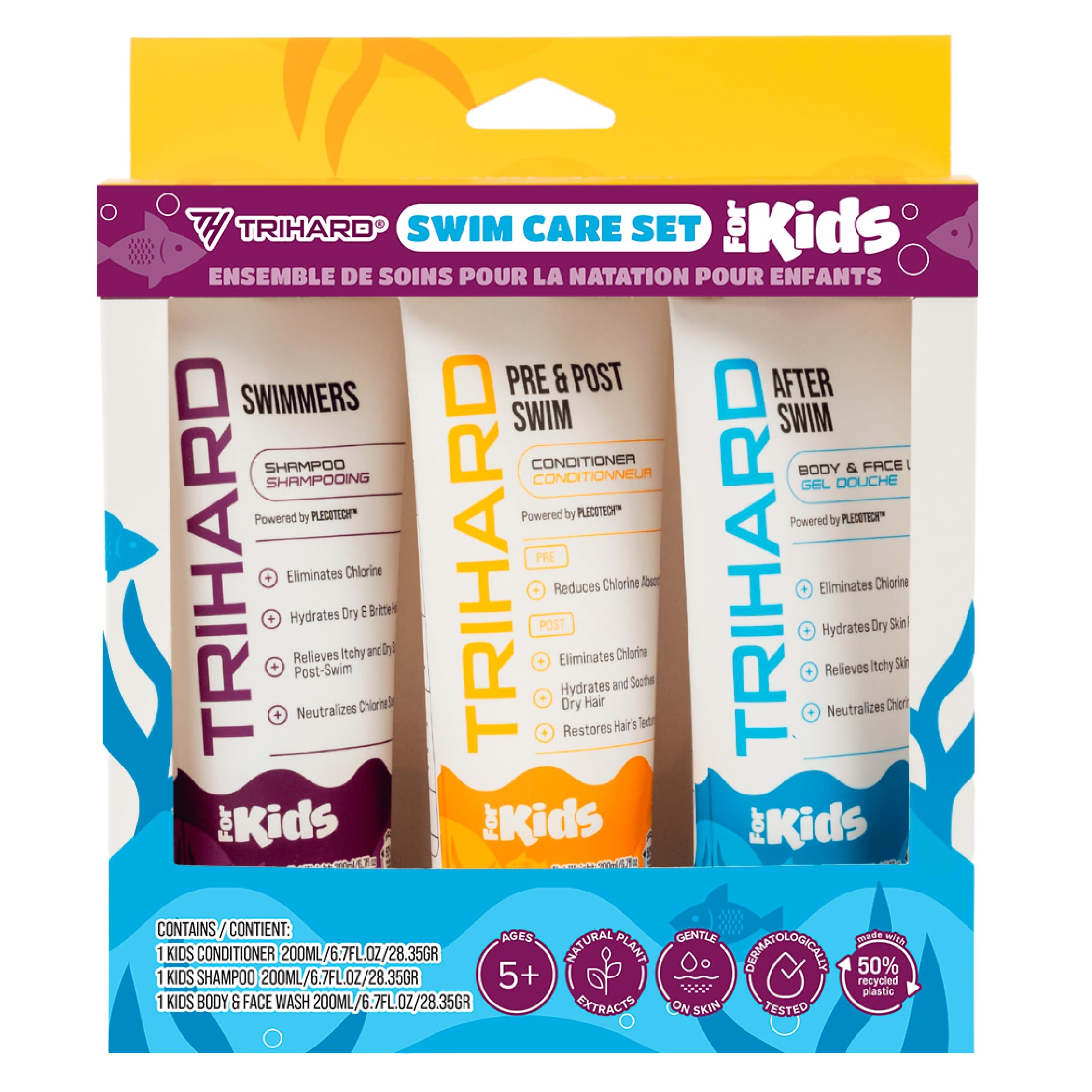 TRIHARD Kids Chlorine Hair and Body Protection Essentials for Swimmers | 3-in-1 Shampoo, Conditioner, & Body Wash for Children’s Sensitive Skin & Hair Pre and Post Pool or Ocean