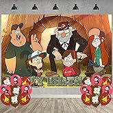 Falls of Gravity Birthday Party Decoration,Photo Background 5 x 3 FT, 18 Pcs Balloons,Cartoon Merch Party Backdrop Supplies