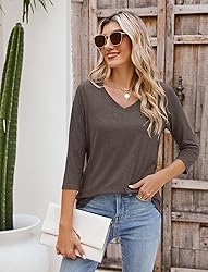 Sherosa 3/4 Sleeve Tunics for Women Summer V Neck