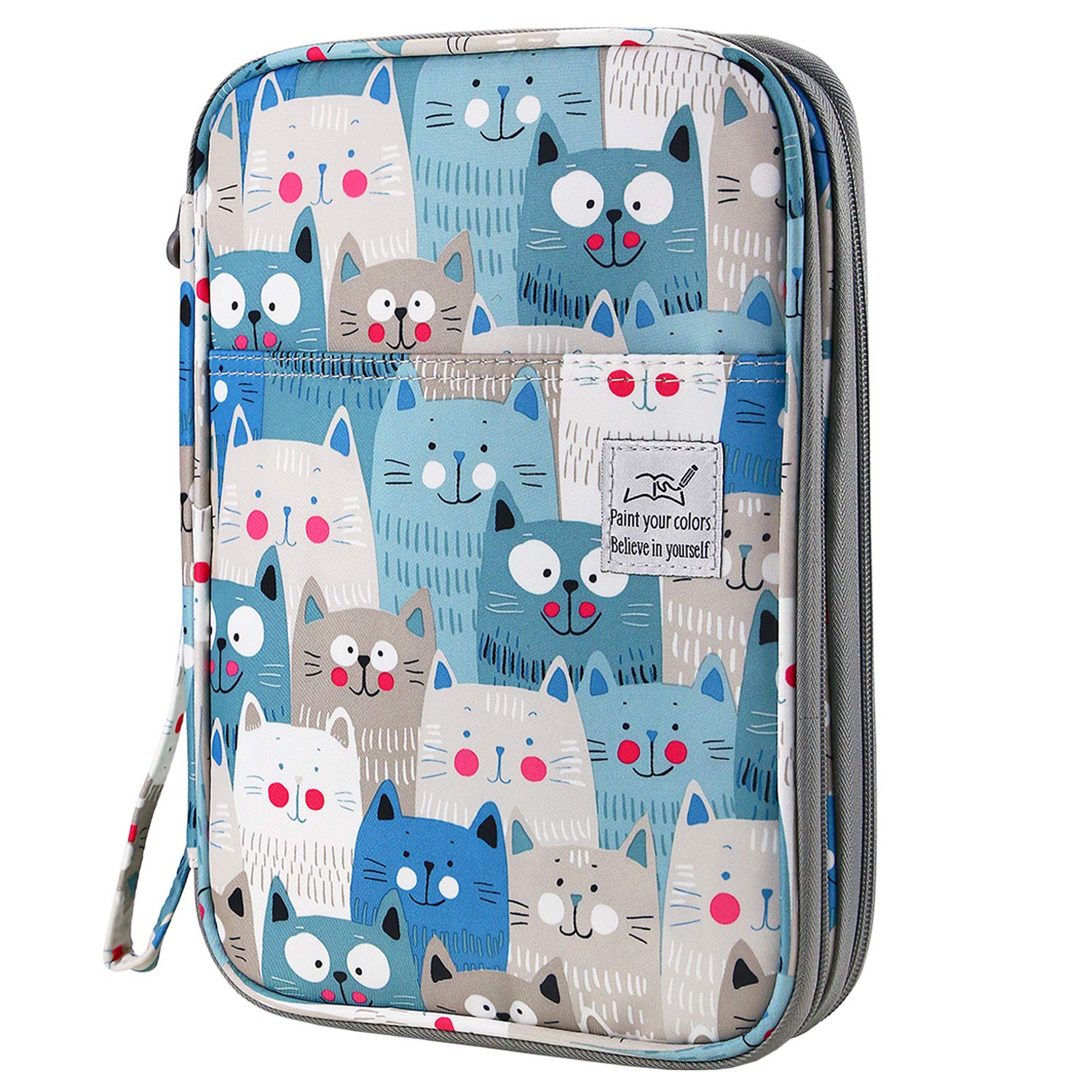 YOUSHARES 192 Slots Colored Pencil Case, Large Capacity Pencil Holder Pen Organizer Bag with Zipper for Prismacolor Watercolor Coloring Pencils, Gel Pens for Artist (Big-Faced Cat )