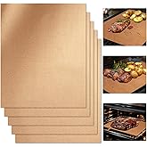 RAINFLOW Copper Grill Mats 5 Pack – Nonstick BBQ Grill Mats for Outdoor Grilling, Reusable Grill Cooking Mats for Gas, Charcoal & Electric Grills, 15.75 x 13 in