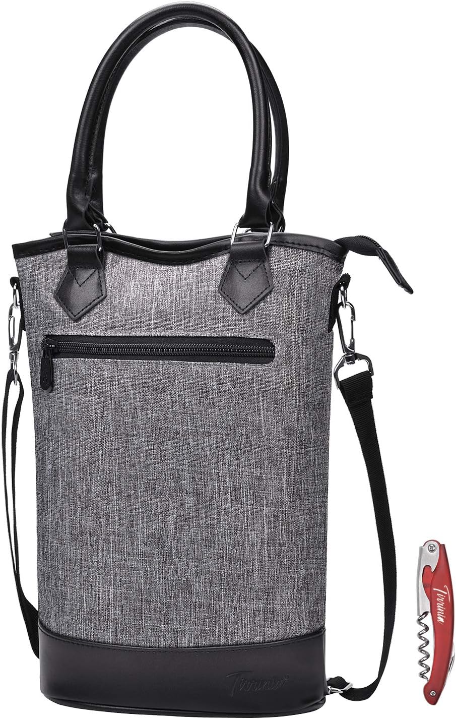 Amazon Com Tirrinia Insulated Wine Carrier Tote Travel Padded 2 Bottle Wine Champagne Cooler Bag With Handle And Adjustable Shoulder Strap Free Corkscrew Great Wine Lover Gift Grey Bar Tools Drinkware