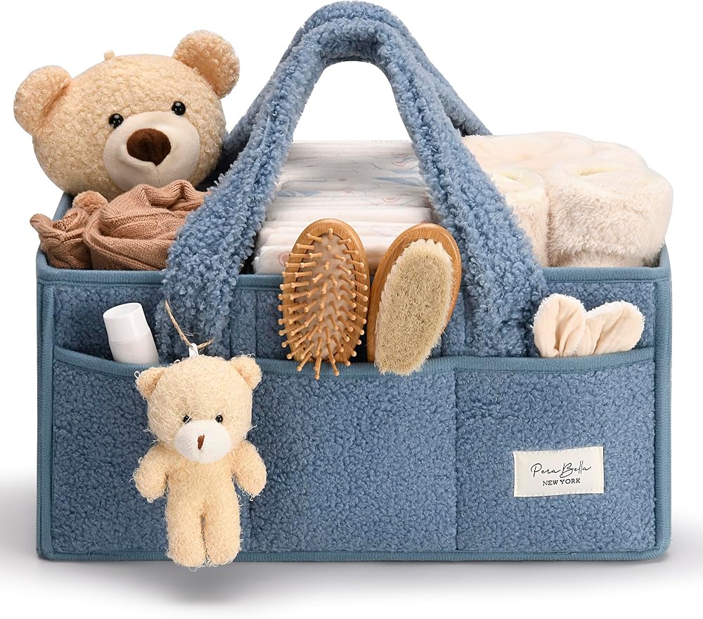 PeraBella Baby Diaper Caddy Organizer with Handle, Boy & Girl Shower Gift Basket, Portable Diaper Storage Basket Bin for Wipe