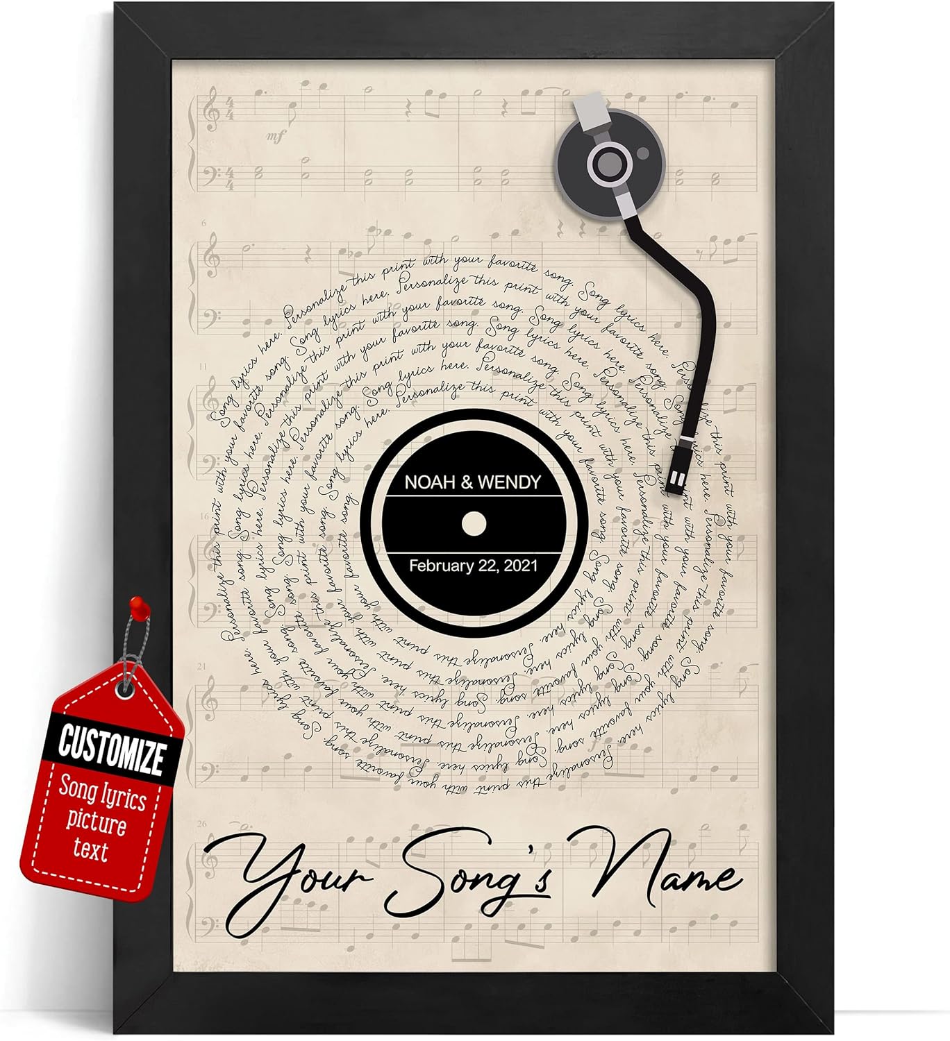 Wall Décor - VICILO Custom Song Lyrics Poster Canvas Wall Art Perfect Song Chords Couple One Year Anniversary Vinyl Record Gifts For Him (Customized Music Sheet)