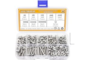 Sutemribor 240 Pieces M4 Stainless Steel Button Head Hex Socket Head Cap Bolts Screws Nuts Assortment Kit + Wrench