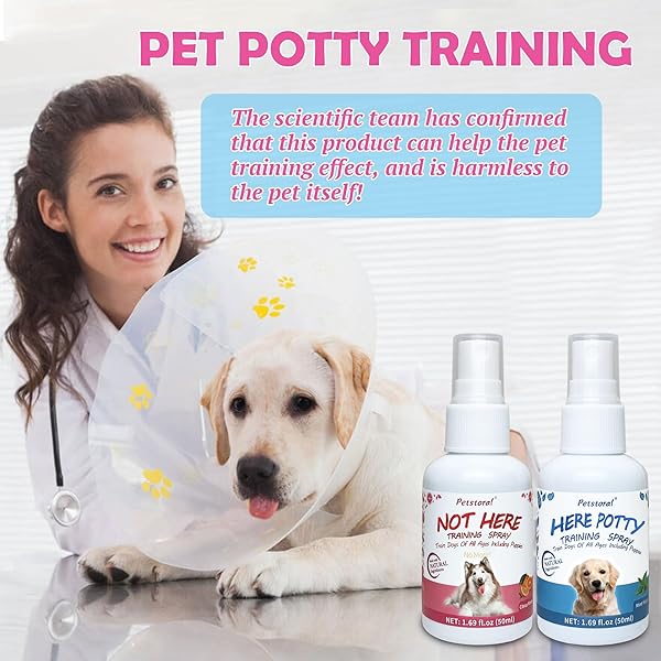 PETSTORAL DOG NOT HERE & HERE POTTY TRAINING SPRAY KIT, PUPPY ESSENTIALS. PEE HERE CORRECTOR SPRAY, PREVENT YOUR PET FROM SOILING THE CARPET. CITRUS AND MINT, 1.69 FL OZ EACHAL