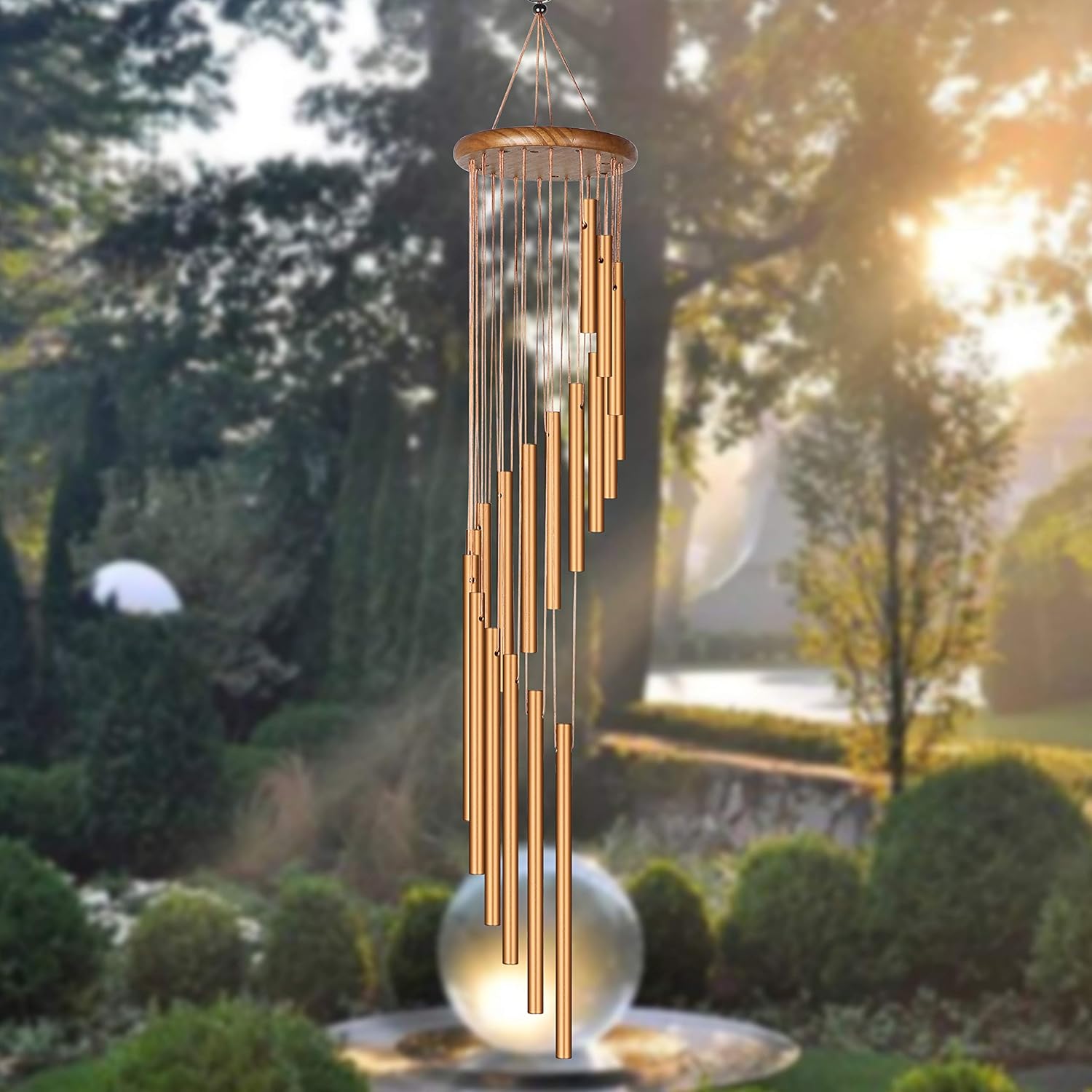 Topspeeder Wind Chime Outdoor Metal Wind Chimes Solid Wood and 18 Scrub Aluminum Alloy Gold Tubes Wind Chime 36’’ Large Garden Wind Chime for Party, Garden, Decor, Gift etc : Garden & Outdoor