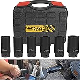 1/2" Drive Crank Bolt Socket Set, 17MM, 19MM, 21MM, 22MM, 24MM 27MM, Harmonic Balancer Socket Set, Crank Bolt Removal Tool, 3