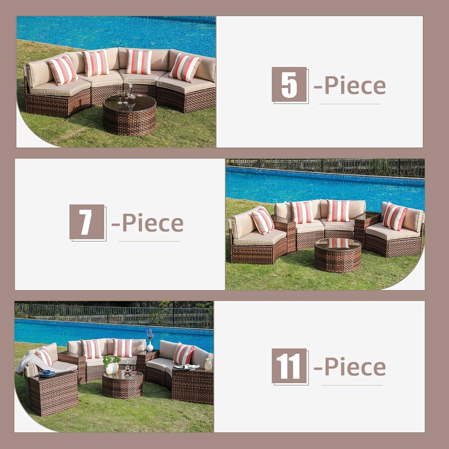 SUNSITT Outdoor 2-Piece Half-Moon Sectional Woven Sectional Set with Beige Cushions: Kitchen & Dining