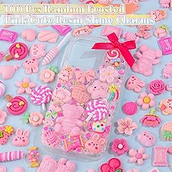 100Pcs Frosted Pink Slime Charms Assorted Cute