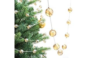 LÈFERS LEFERS 9.8Ft Crystal Glass Balls Christmas Garland,48 Beads 16mm Faceted Prism Beads Strands Hanging Ornament Decoration for Christmas Tree Centerpieces Wedding Party (Gold)