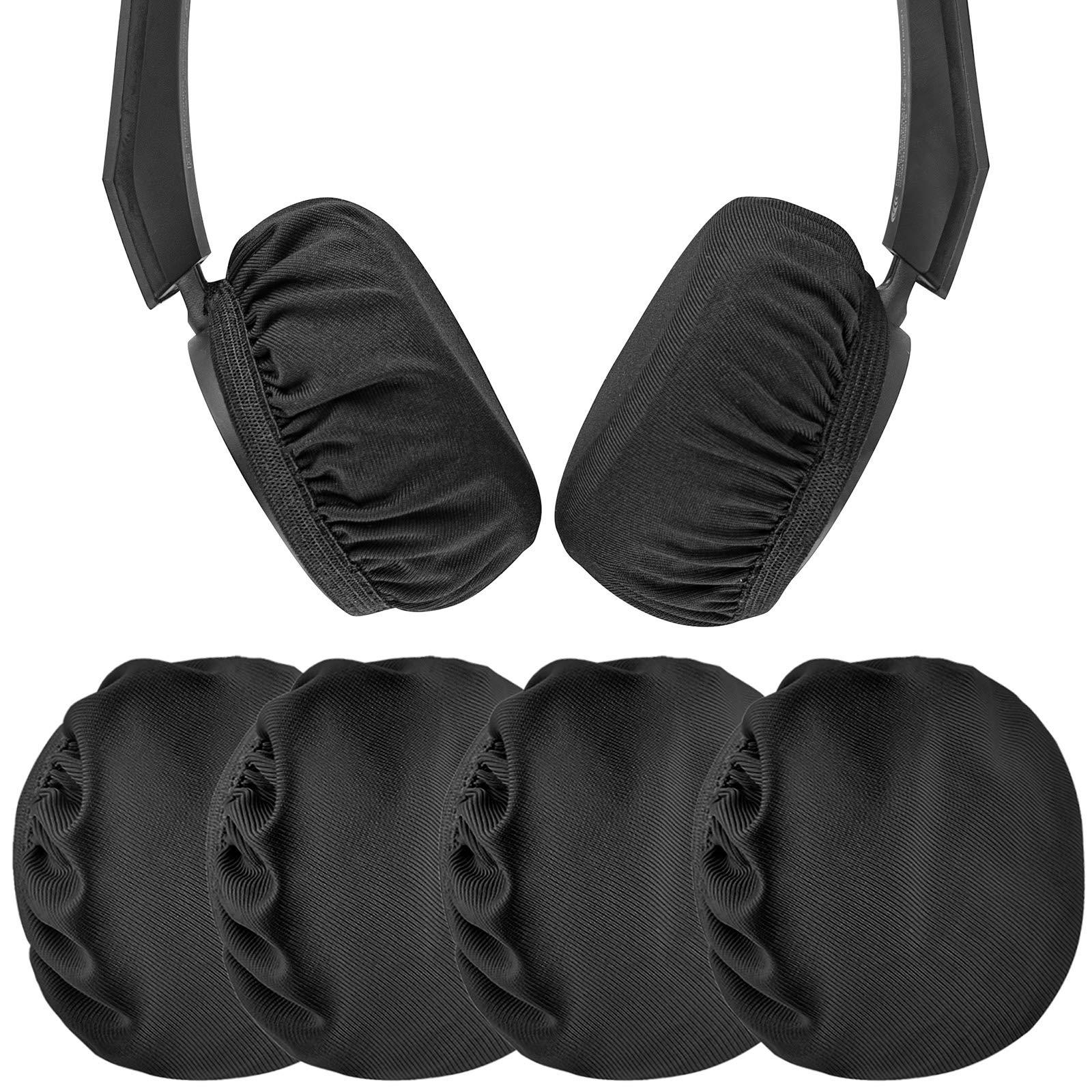 Geekria 2 Pairs Flex Fabric Headphones Ear Covers - Product Safety Certified - Washable & Stretchable Earcup Protectors for Over-Ear Headsets, Sweat Pads for Gym, Gaming (S/Black)