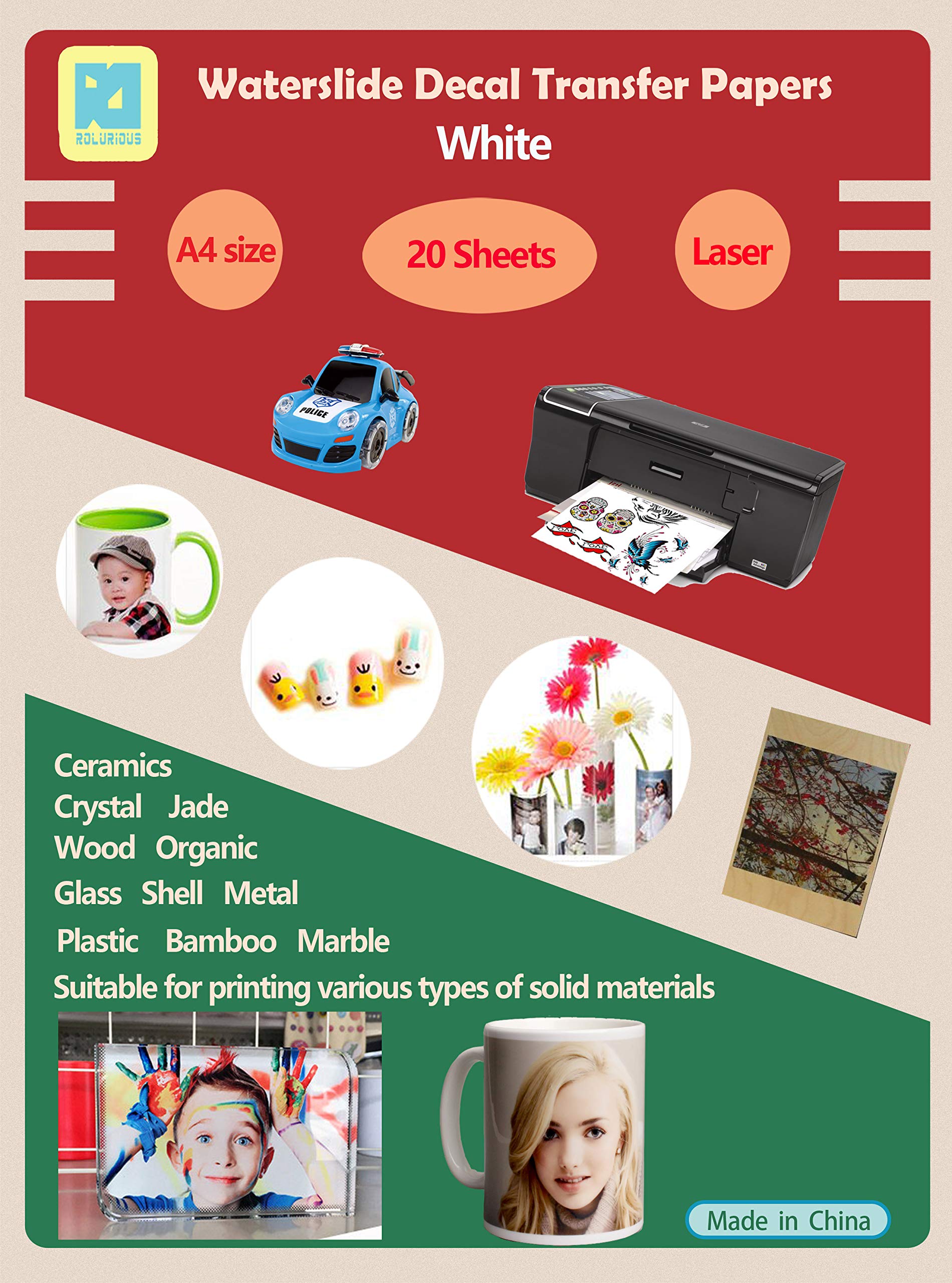 20 Sheets DIY A4 Laser Water Slide Decal Paper Transfer Paper Sheets White Type