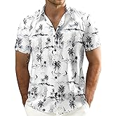 JOGAL Men's Flower Cotton Button Down Short Sleeve Hawaiian Shirt