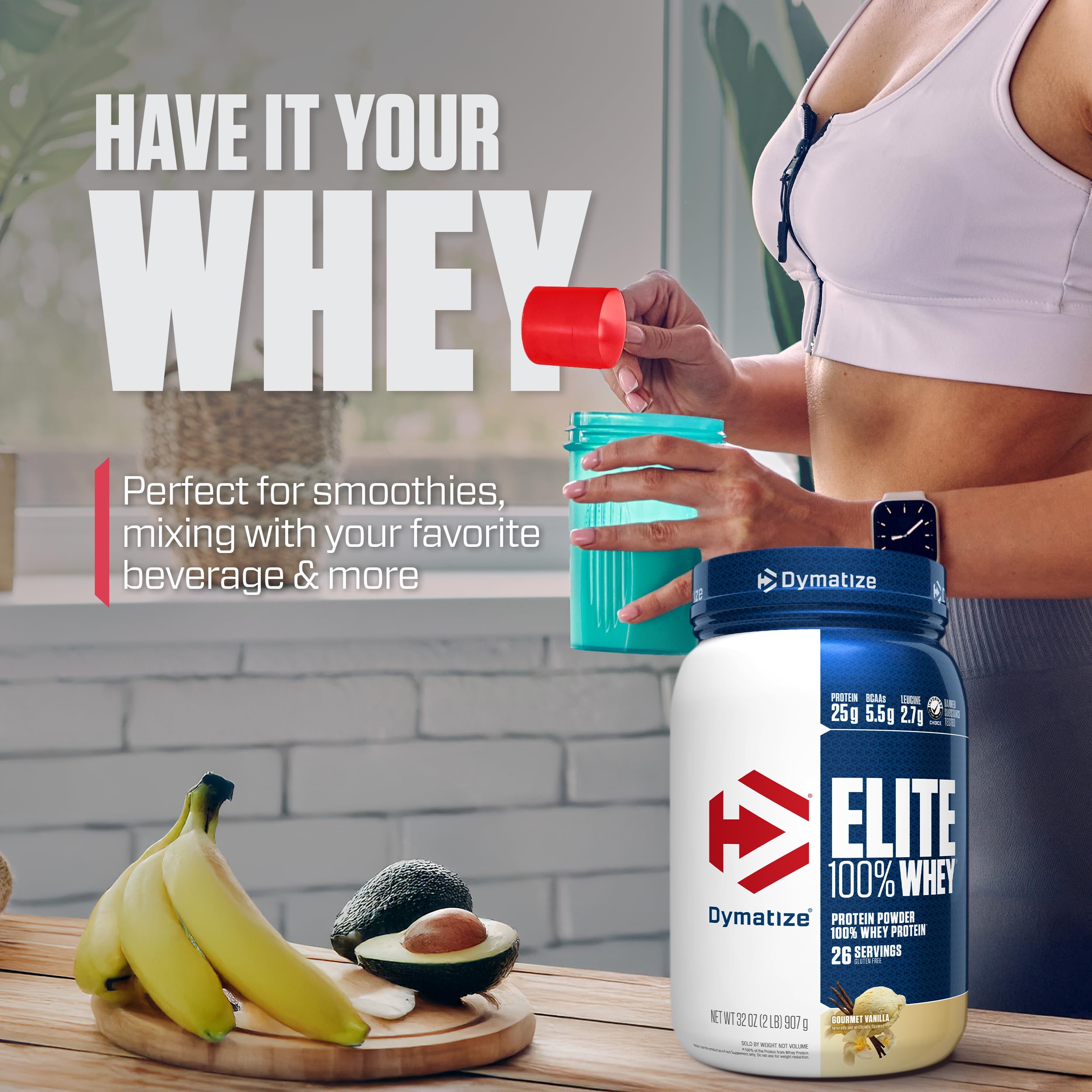 Dymatize Elite 100% Whey Protein Powder, L-Leucine, Quick Absorbing & Fast Digesting for Optimal Muscle Recovery, Gourmet Vanilla, 32 Oz