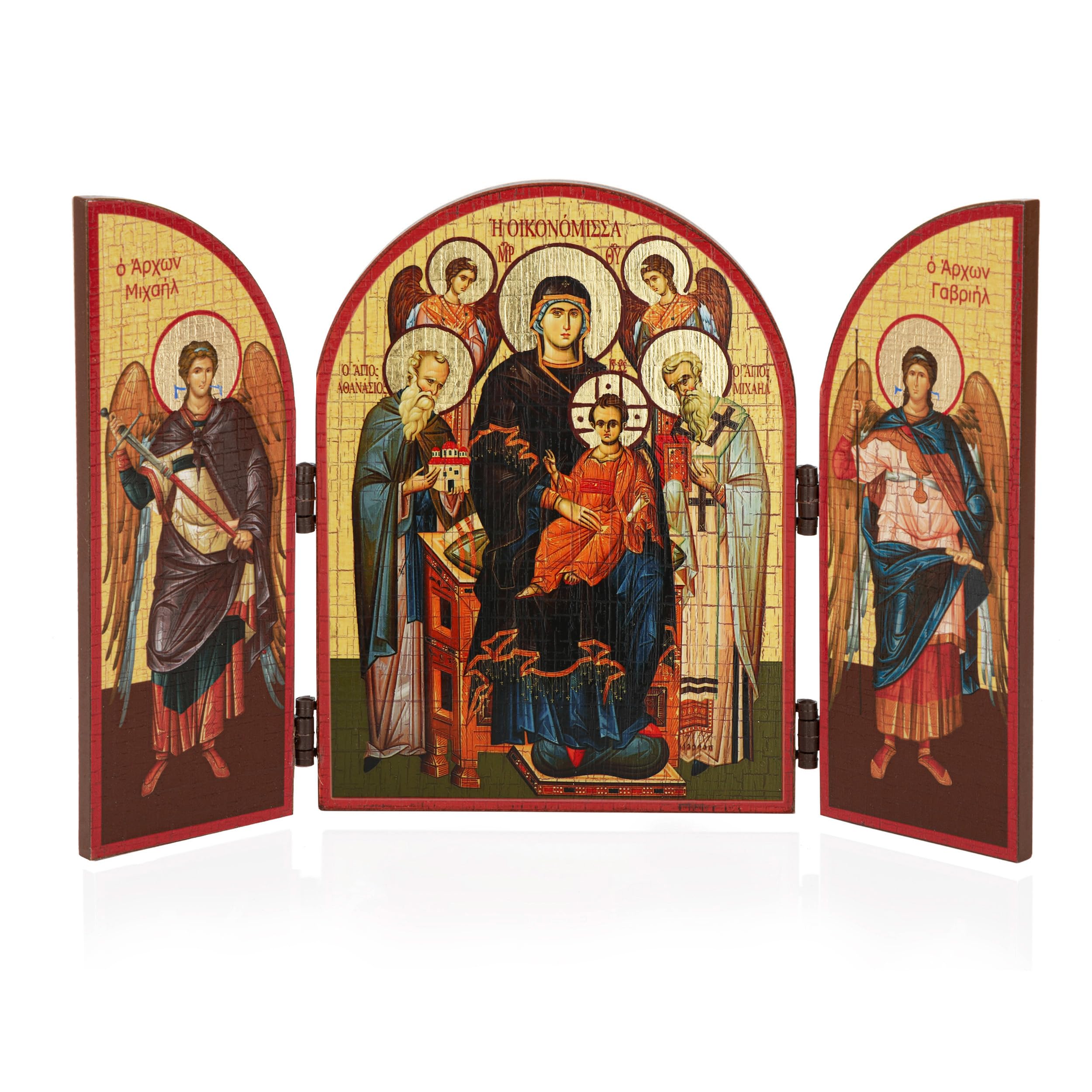 NKlaus Ekonomissa/The Protection of the House Icon Triptych Wood 25 x 16 cm Christian 13821