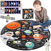 Puzzles for Kids Ages 4-6, Solar System Planets Flash Cards & Astronaut Figures & Satellite, 70 Piece Round Large Floor Jigsa