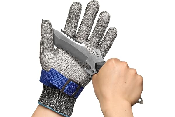 Schwer Cut Resistant Glove Stainless Steel Wire Metal Mesh Butcher Safety Work Glove for Meat Cutting, fishing(Extra Large)