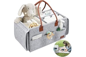 PAPERKIDDO Baby Diaper Caddy Organizer with Changing Table, 2 in 1 Portable Felt Nursery Storage Bin and Car Organizer for Diapers, Baby Wipes and Toys