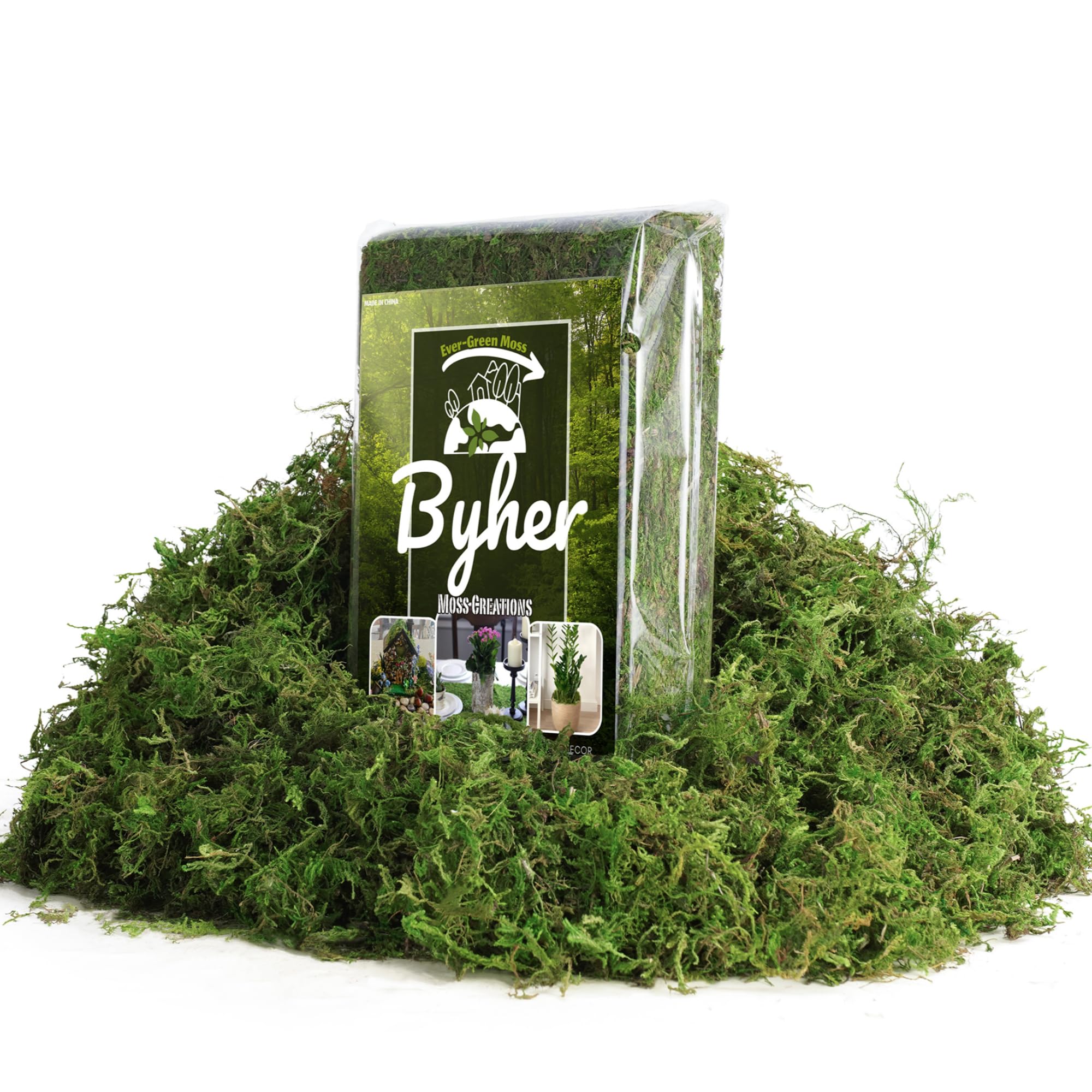 BYHER 7OZ Moss for Plants Indoor, Natural Looking Faux Grass for Crafts, Terrariums, Fairy Gardens, Floral Arrangements - Artificial Spanish Moss Alternative for Home Decor (200g) (Fresh Green)
