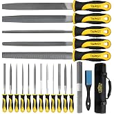 TARIST 19PCS Metal &amp; Rasp File Set with Tool Bag, Includes Flat/Half-Round/Round/Triangle steel file, Half-Round wood file, 4 Way File and 12pcs Needle Files, Work for Metal, Wood and more