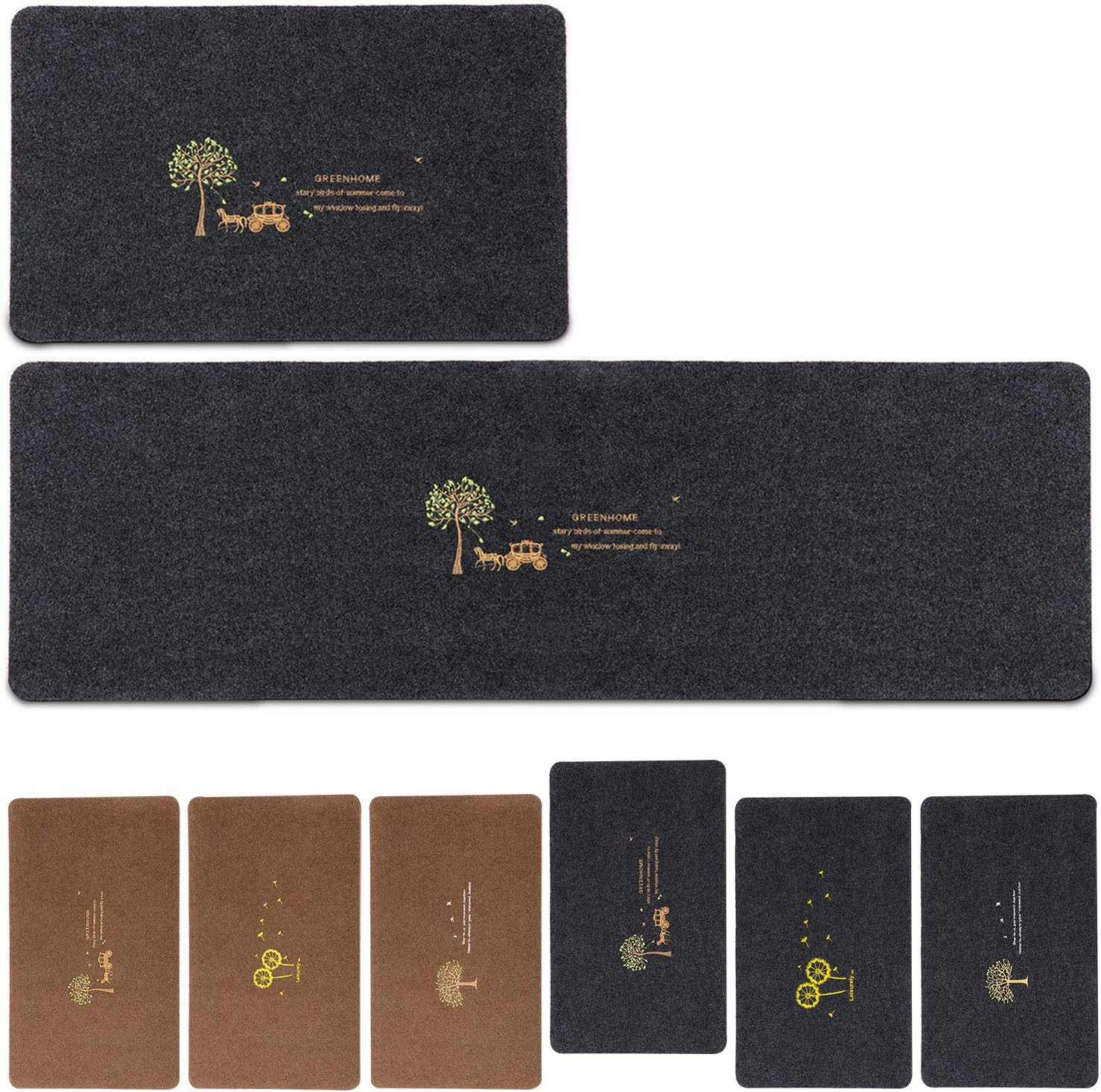 Aocii Kitchen Rugs and Mats 2 Piece Set, 20X32''+20x63'' Rugs for Floor, Kitchen Runner Easy Washable Area Rugs, Waterproof and Oil Absorbent Comfort Floor Mat, Dirt-Resistant Rugs (Gray Carriage): Kitchen & Dining