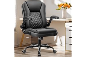 Brick Attic Office Chair, Executive Office Chair Leather Ergonomic Computer Desk Chair with Wheels Swivel Task Chair with Lumbar Support and Flip-up Armrests Black