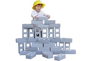PLAYLEARN USA Playlearn 20pc Foam Cinder Blocks - Storage Bag Included - Lightweight, Soft Building Blocks - Fake Brick Blocks - Foam Brick Building Blocks for Kids