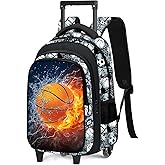 Fitvc Boys Rolling Backpack for Kids - Basketball Kids Rolling Backpack with Wheels for Elementary Middle School Students - Sport Roller School Bookbag Aged 6-18, Wheeled Travel Bag Large Capacity
