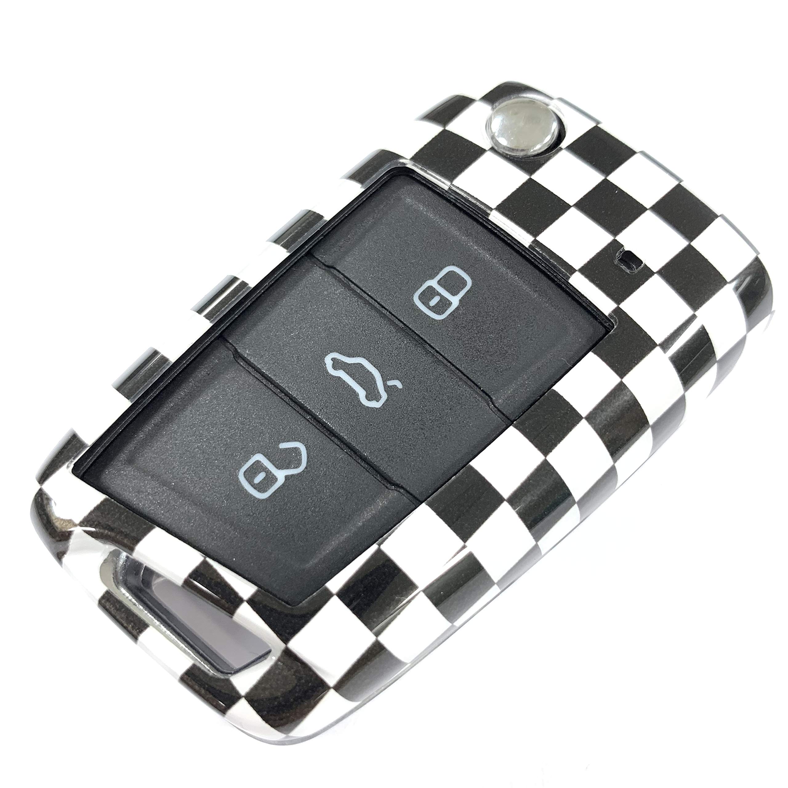 SecondStage for Car VW Key Cover - Lucite Protective Key Fob Cover for VW Golf 7 MK7 3 Button Car Key Skin Jacket Cover (CHECKER)