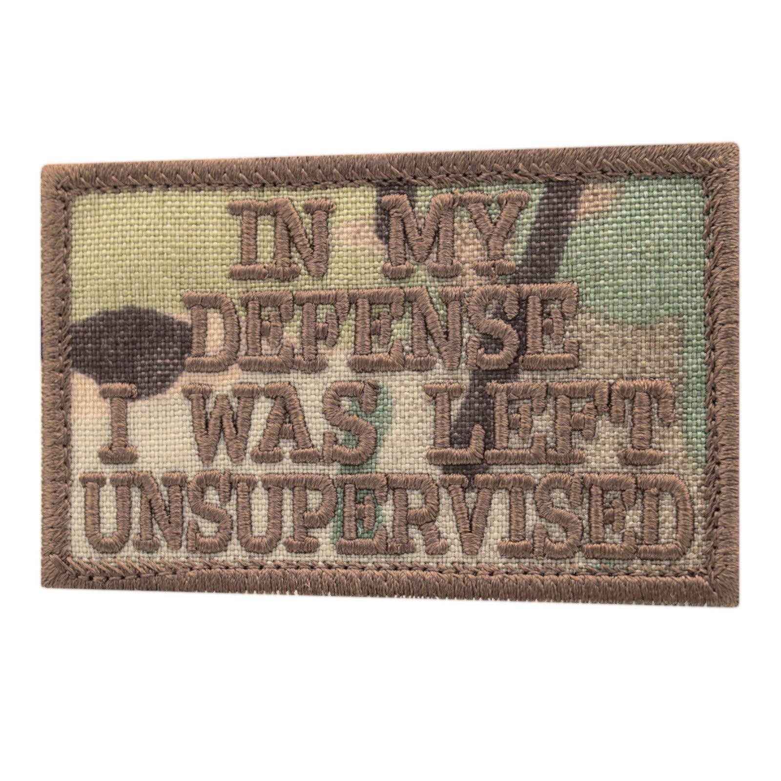 2AFTER1 Multicam In My Defense was Left Unsupervised 2x3.25 Tactical Morale Touch Fastener Cap Patch