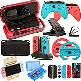 EOVOLA Accessories Kit for Nintendo Switch And OLED Model Games Bundle Wheel Grip Caps Carrying Case Screen Protector Control